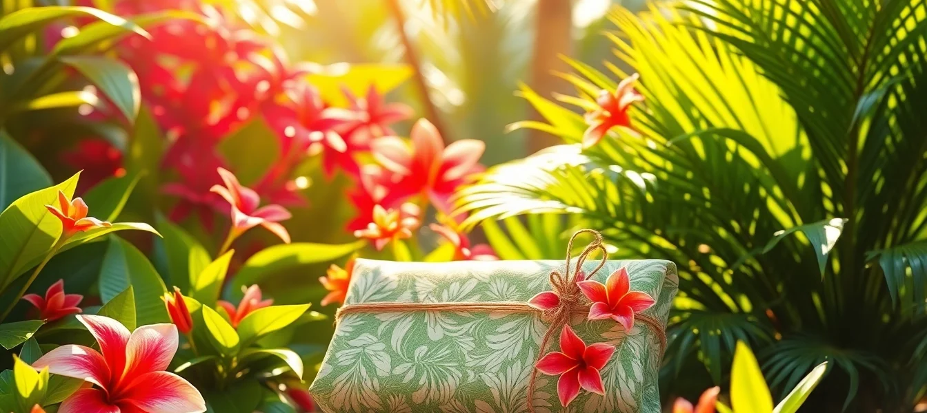 Package delivery with a tropical background highlighting the importance of reliable parcel services in Lombok Indonesia.