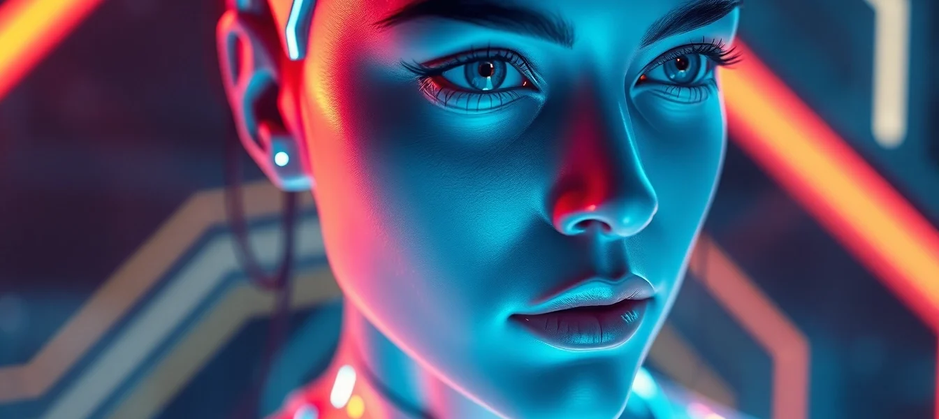 Engaging scene of a nsfw ai chat interface featuring a realistic female avatar with neon lighting, highlighting unfiltered AI interactions for adult conversations.