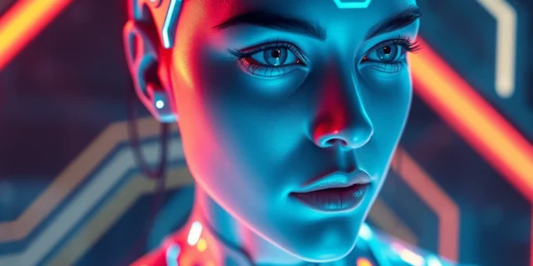 Engaging scene of a nsfw ai chat interface featuring a realistic female avatar with neon lighting, highlighting unfiltered AI interactions for adult conversations.
