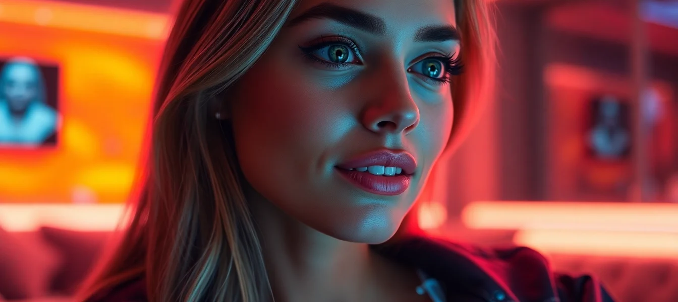 AI girlfriend engaging in a realistic, dynamic chat on a sleek screen, showcasing digital intimacy and emotional connection for accessibility and SEO.