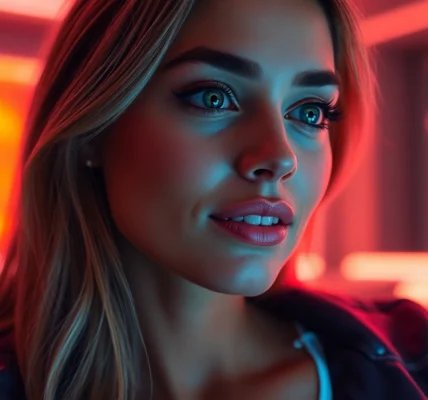 AI girlfriend engaging in a realistic, dynamic chat on a sleek screen, showcasing digital intimacy and emotional connection for accessibility and SEO.