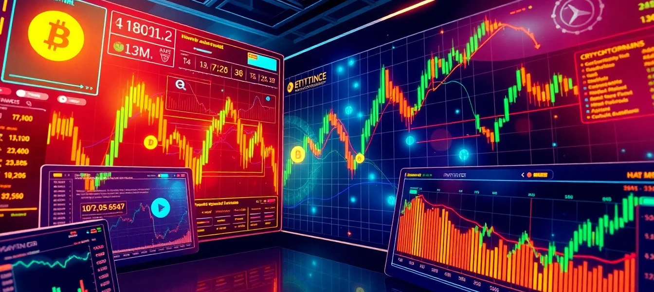 Cryptocurrency Trading News updates featuring trading screens and digital charts for informed