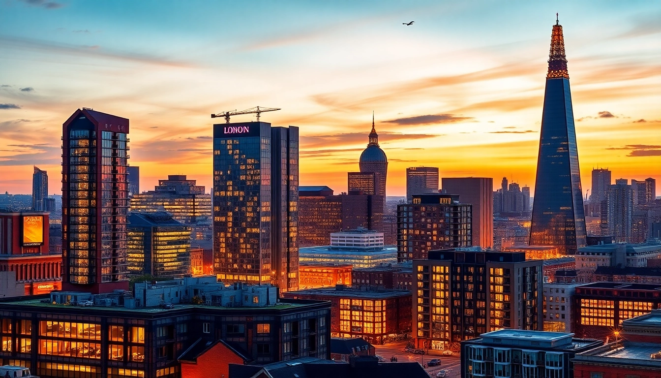 The London Property Market visual with iconic skyscrapers and bustling street scenes capturing