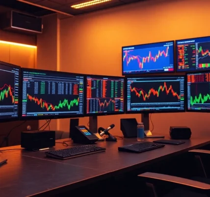 Online Trading UK platform on a sleek computer screen with stock charts and trading tools