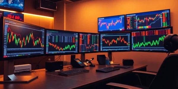 Online Trading UK platform on a sleek computer screen with stock charts and trading tools