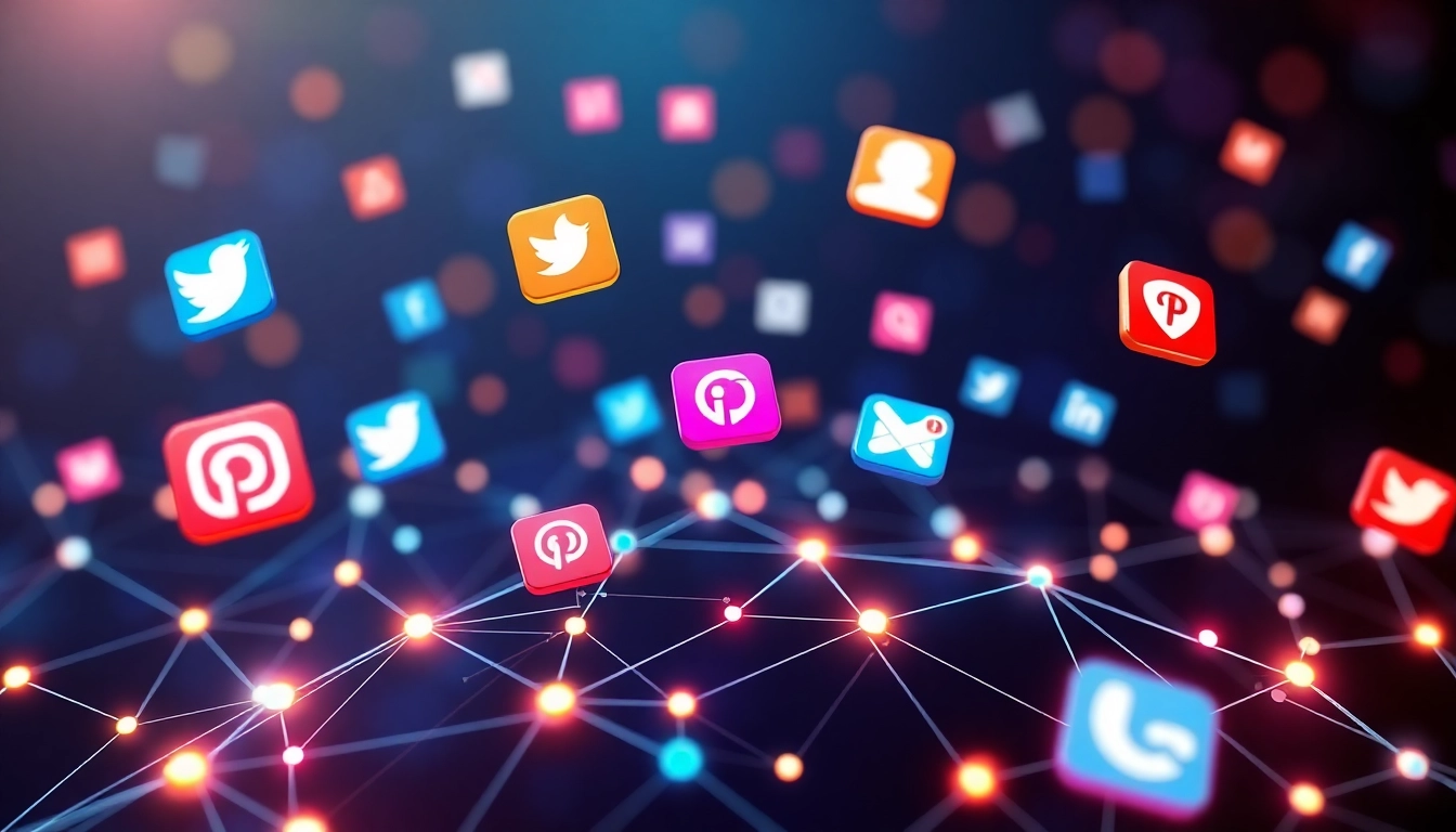 Visual showing latest social network updates with icons and digital connectivity emphasizing