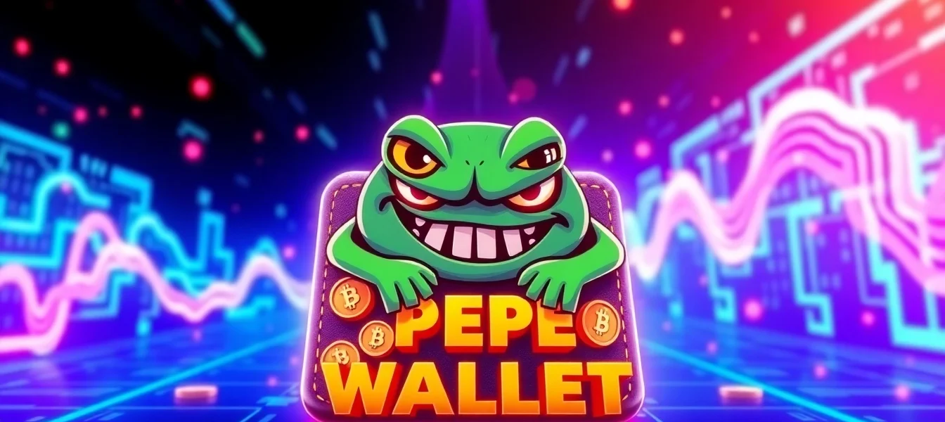 Secure and user-friendly Angry Pepe Wallet with vibrant blockchain elements and meme coin