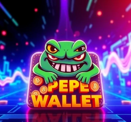 Secure and user-friendly Angry Pepe Wallet with vibrant blockchain elements and meme coin