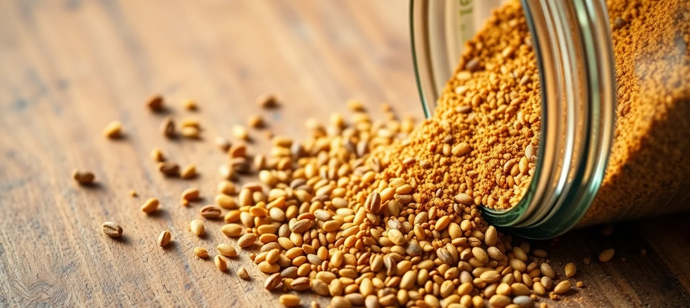 High-quality cumin powder is showcased in a traditional spice jar with cumin seeds scattered