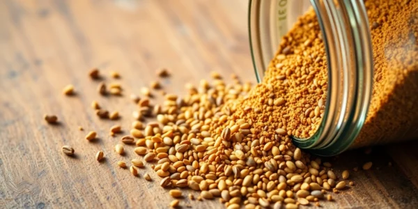 High-quality cumin powder is showcased in a traditional spice jar with cumin seeds scattered